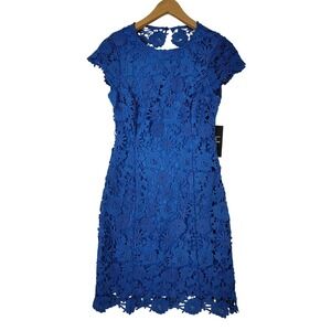 NWT Lulus Romance Language Blue Backless Lace Mini Dress Women's Size Small
